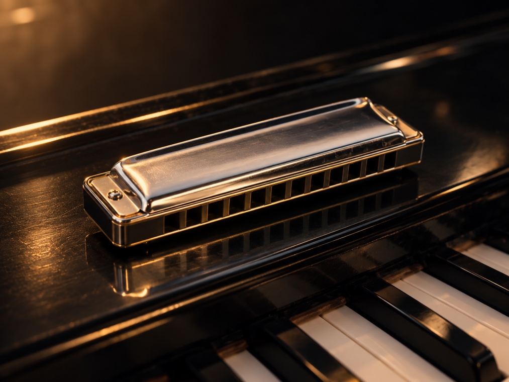Harmonica on a glossy piano