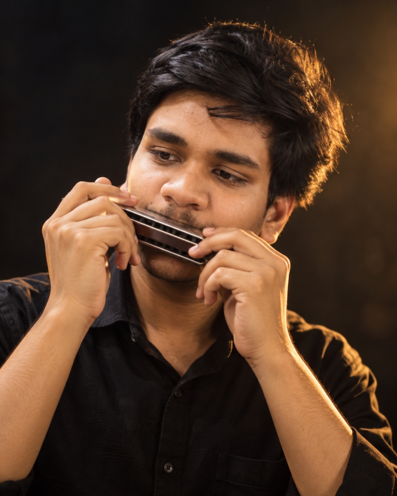 Tanishq Ghosh with his harmonica